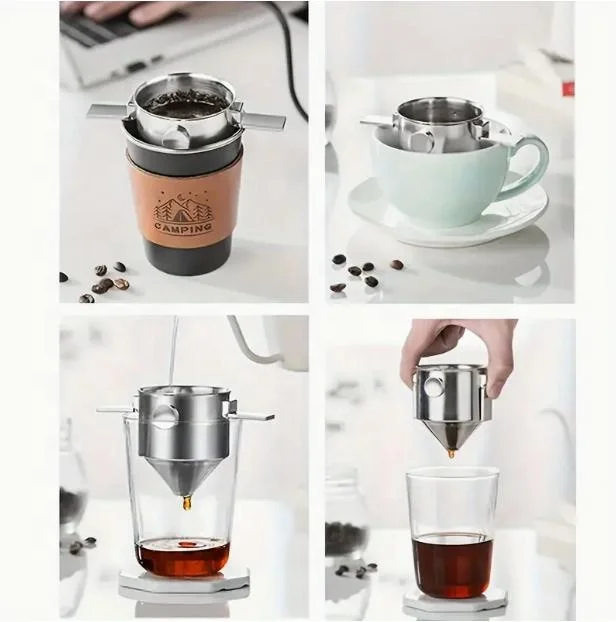 CHANGKEHOME 304 Stainless steel  Double filter paper coffee filter Double ear folding hand coffee filter cup