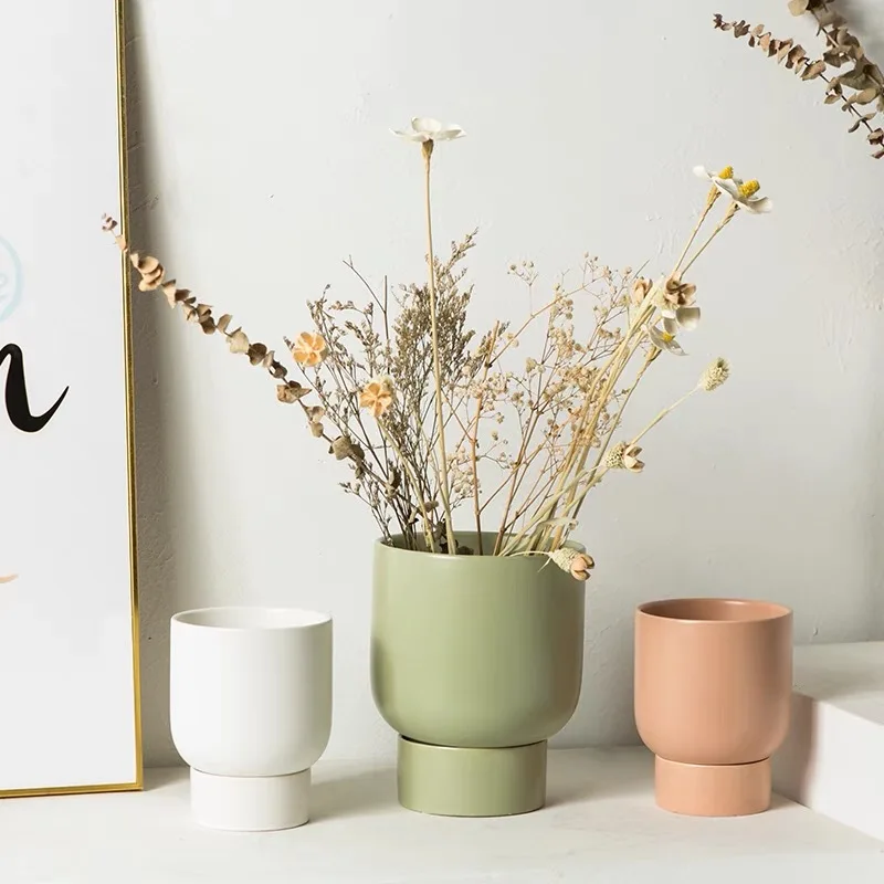 Керамический горшок для комнатных растений Morandi зеленый белый скандинавский круглый