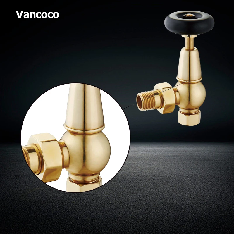 Vancoco IV-243 Antique Brass Traditional Corner Thermostatic Radiator Valves - TRV & Lockshield Set
