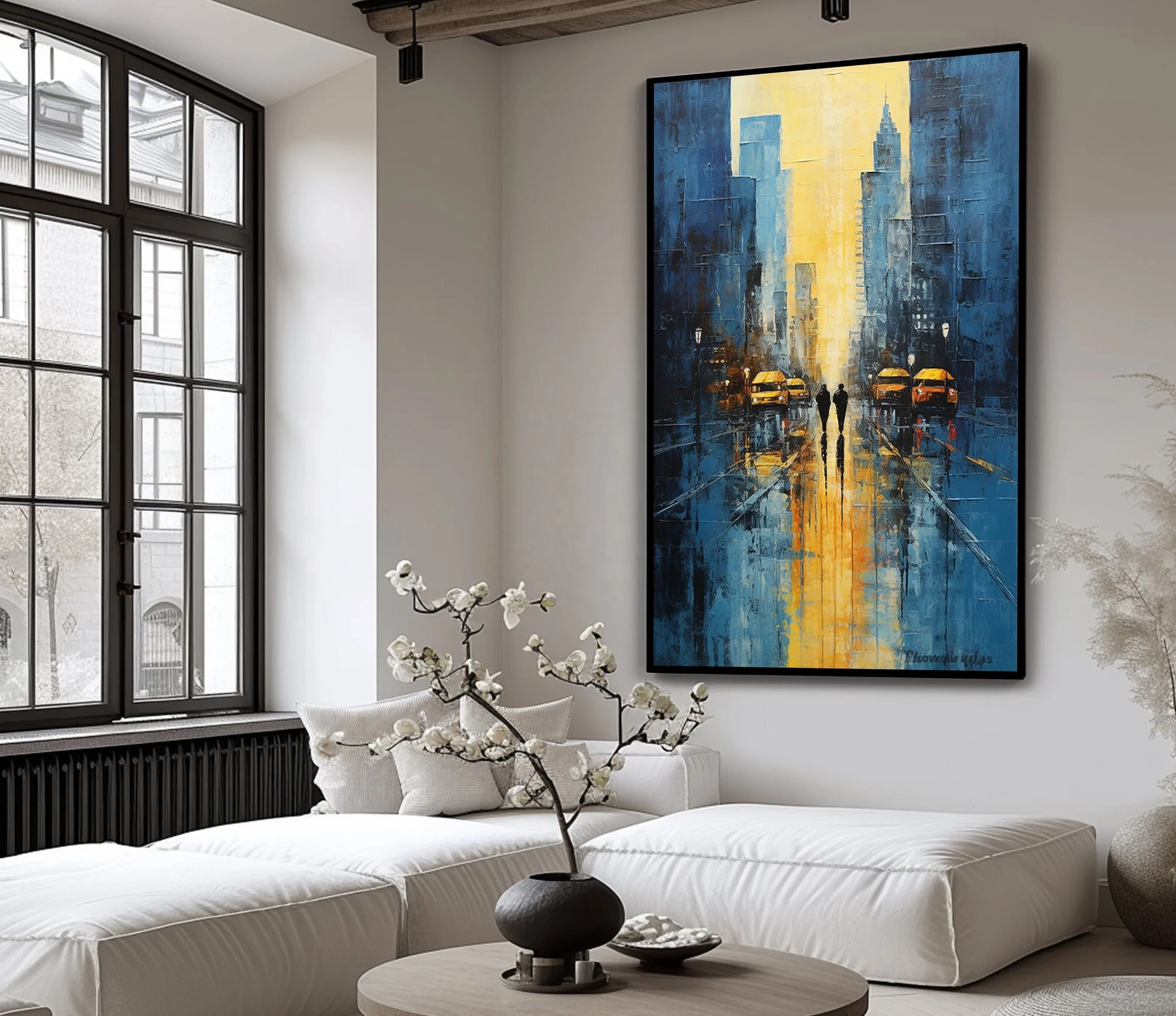 Handmade Abstract Oil Painting on Canvas Thick Texture City Landscape Wall Art Picture Home Decor Wall Frame