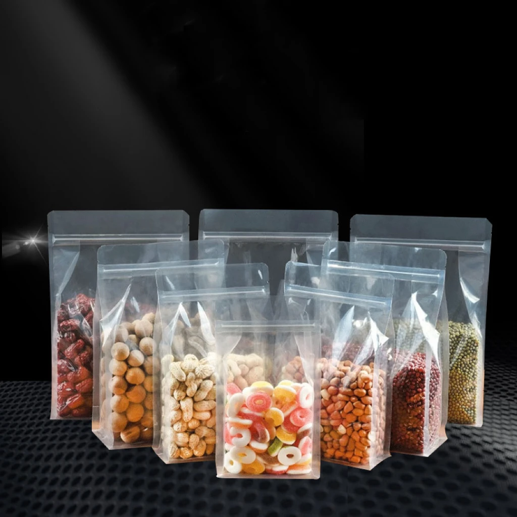PE plastic Eight Side Seal Flat Bottom Transparent Clear Plastic Resealable Zip Lock Bags Food Packing Stand Up Pouches