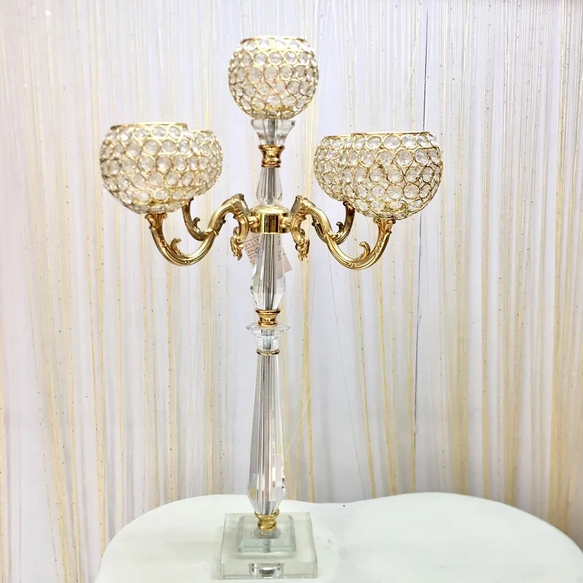 Tall Wedding Crystal Globe Candelabra for Wedding Supplies Gold Glass Wedding Table Decoration Fashionable Letterpress Printing