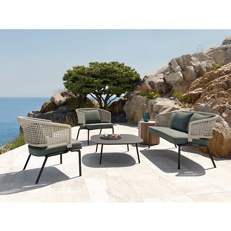 Modern outdoor lounge sectional patio sofa set aluminum outdoor furniture garden sofas with rope woven
