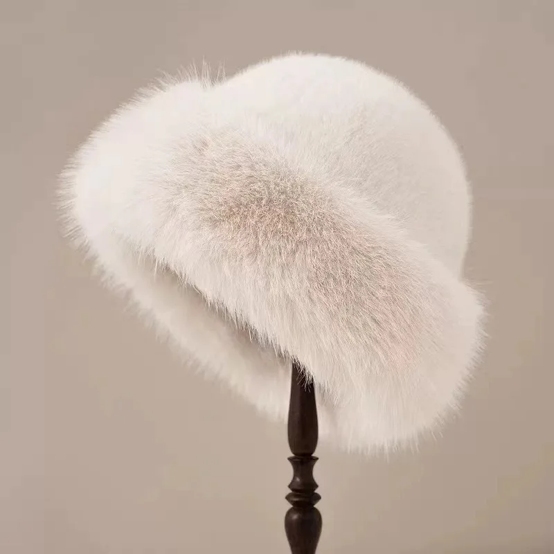 Hot Selling Fall Winter Fluffy Faux Fur Bucket Hats Women Plush Warm Colorful Cap Fashion Ladies Furry Bucket Cap