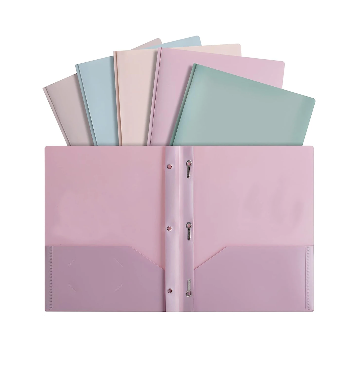 Teal Blue Plastic Color POP Folders - 2 Pocket Durable Folders with Metal Prongs Fastener Clasps