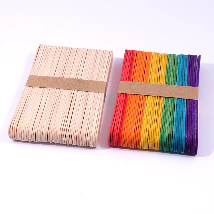 Foska Biodegradable Food Grade 18MM Width Rainbow Colorful and Natural Wood Craft Sticks for Popsicle Ice Cream Sticks