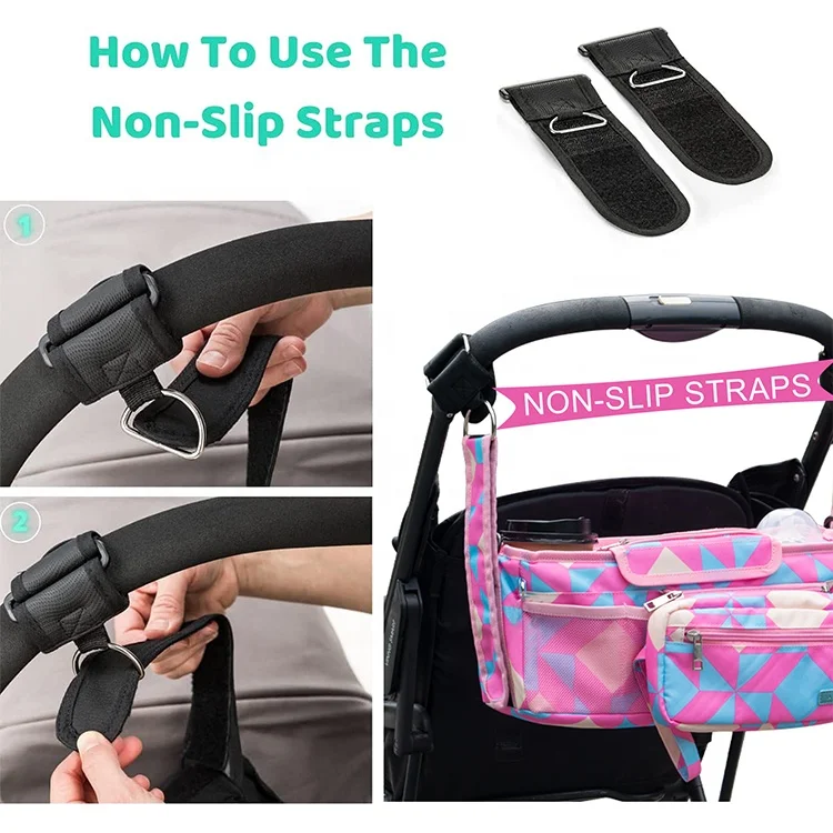 Custom Print Stroller Caddy Organizer Accessories Diaper  Non Slip Straps With Insulated Cup Holder Baby Stroller Bag