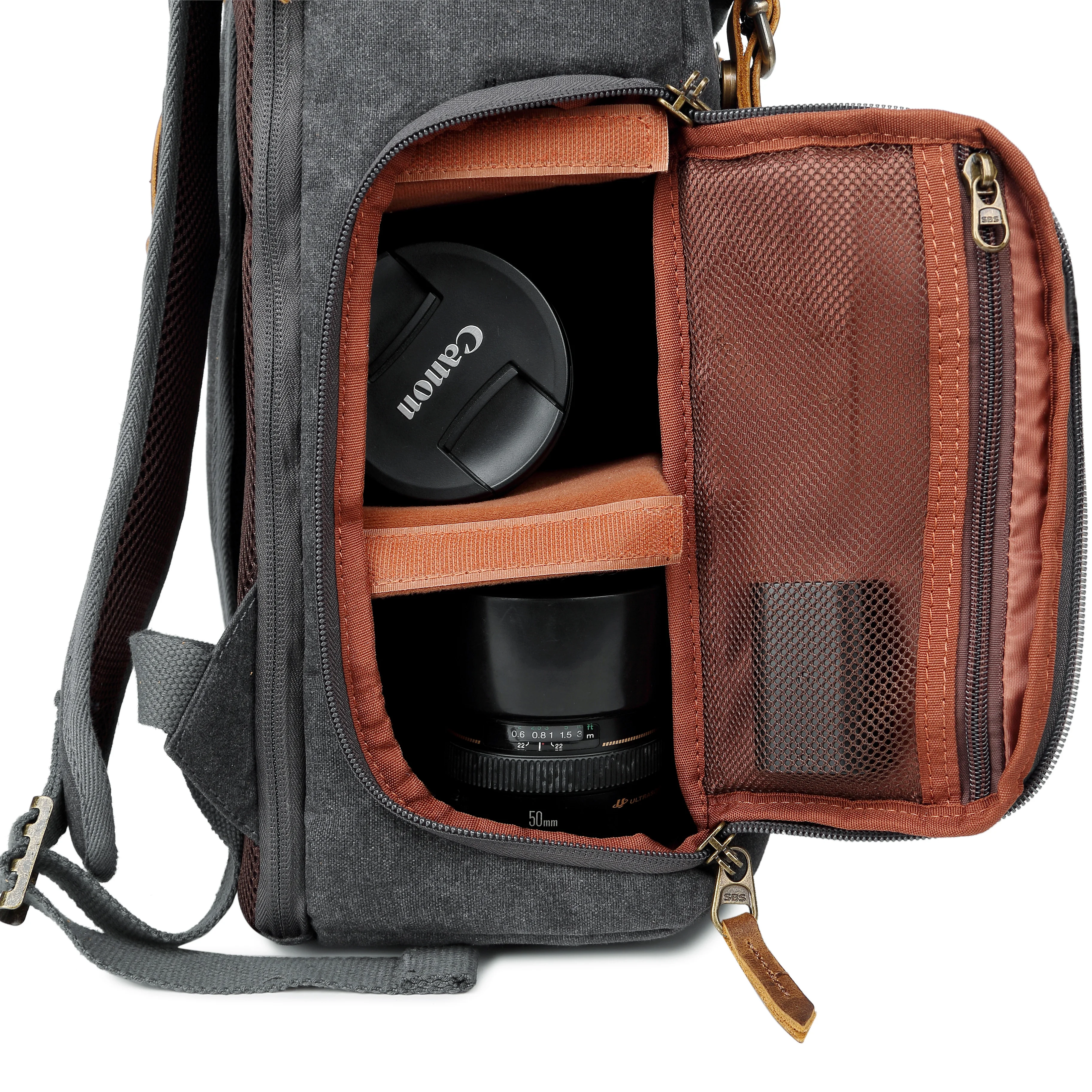 
Liansheng waterproof genuine leather big canvas canon800d backpack back pack camera bag 