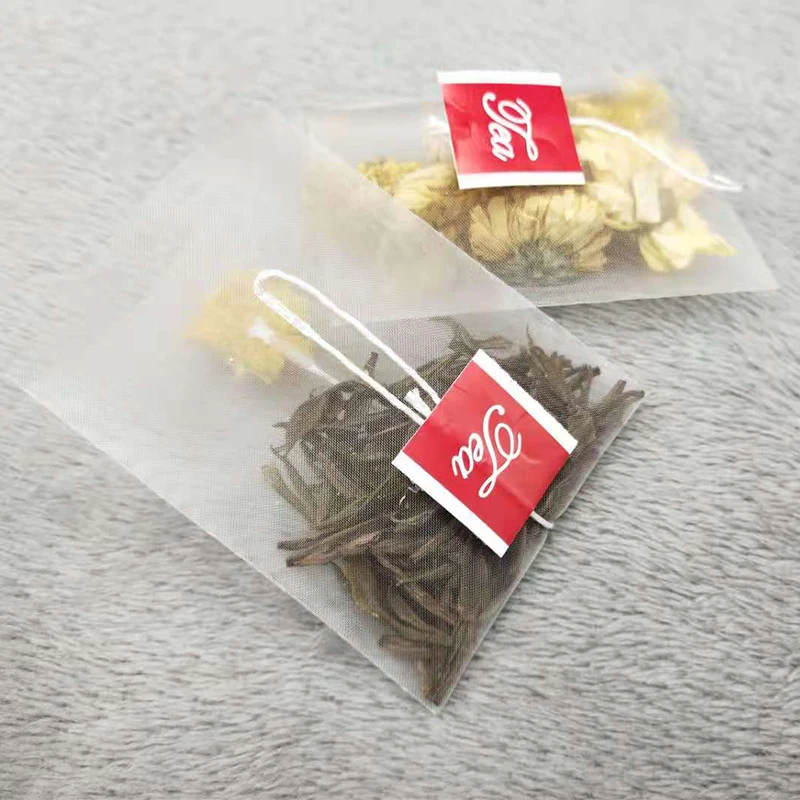 Pyramid nylon empty tea bag triangle with string and label