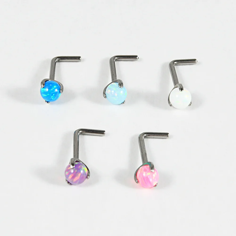 NUORO G23 Titanium Colorful Opal Screw Nose Studs Heart L Shape OP26 OP17 Push In Nose Piercing Jewelry For Women