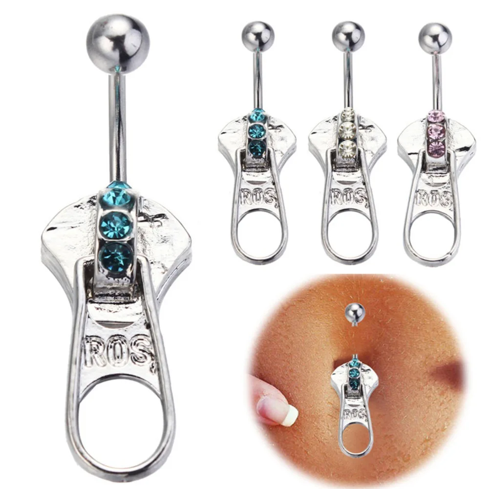 Fengshang New Design Jewelry Personalized Crystal Colorful Zircon Zipper Shape Stainless Steel Navel Piercing Jewelry