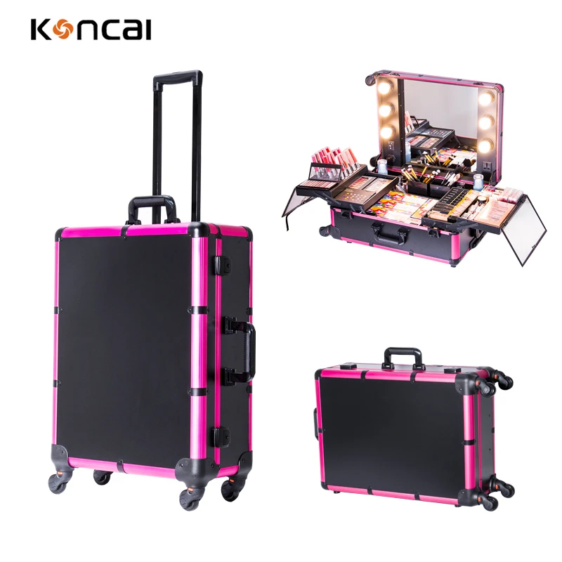 KONCAI Wholesale news travel cosmetic bag with handle bulk cosmetics case cheap Aluminum makeup case KC-210