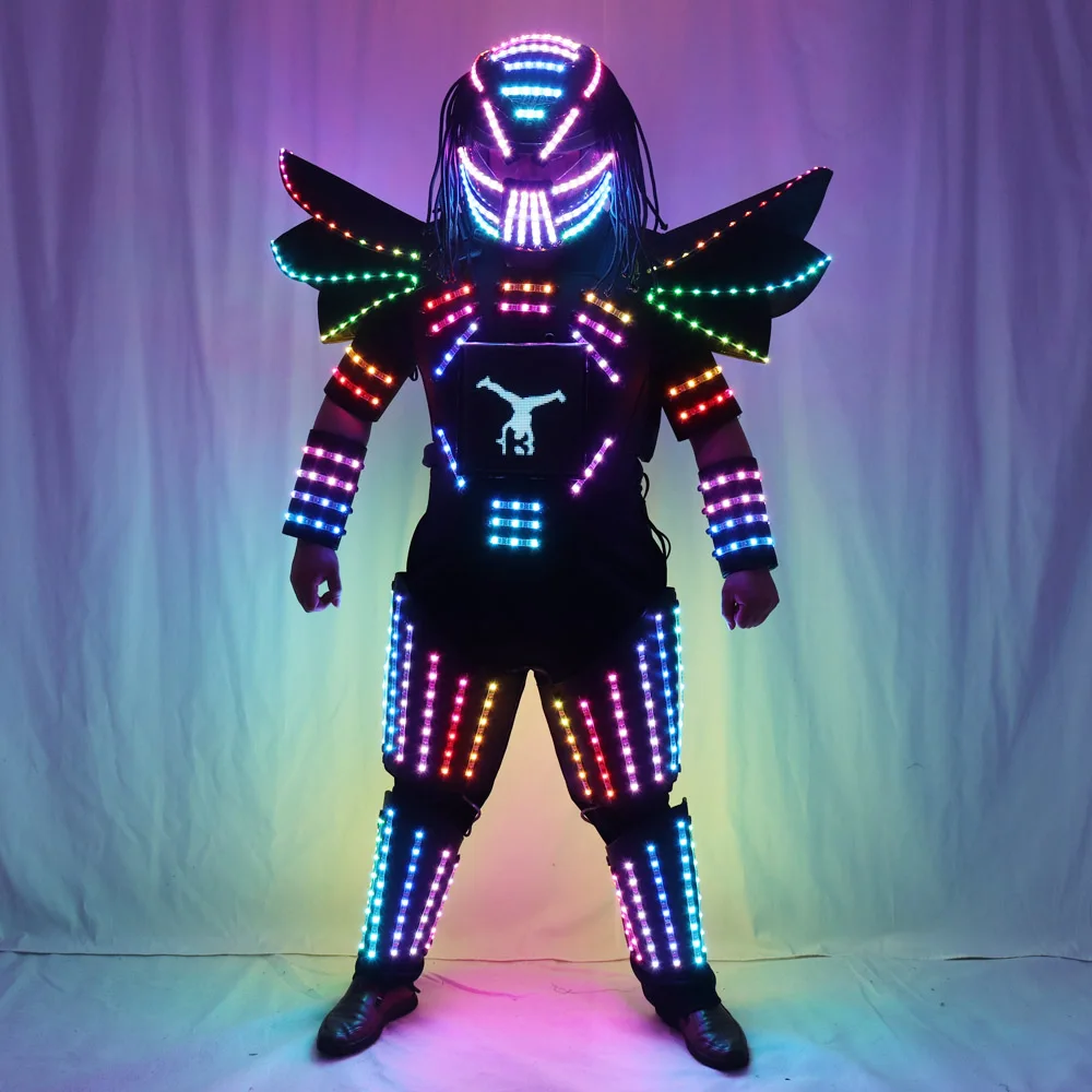 Pixels LED Robot Suit Full-Color Changing Traje de Robot Stage Show Singer Party Performance Printed Helmet Laser Gloves Wear