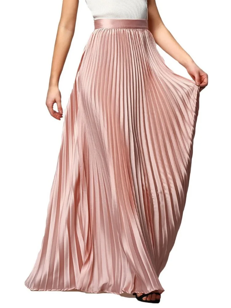 На заказ, летняя длинная Плиссированная Женская юбка-макси большого размера, атласная юбка