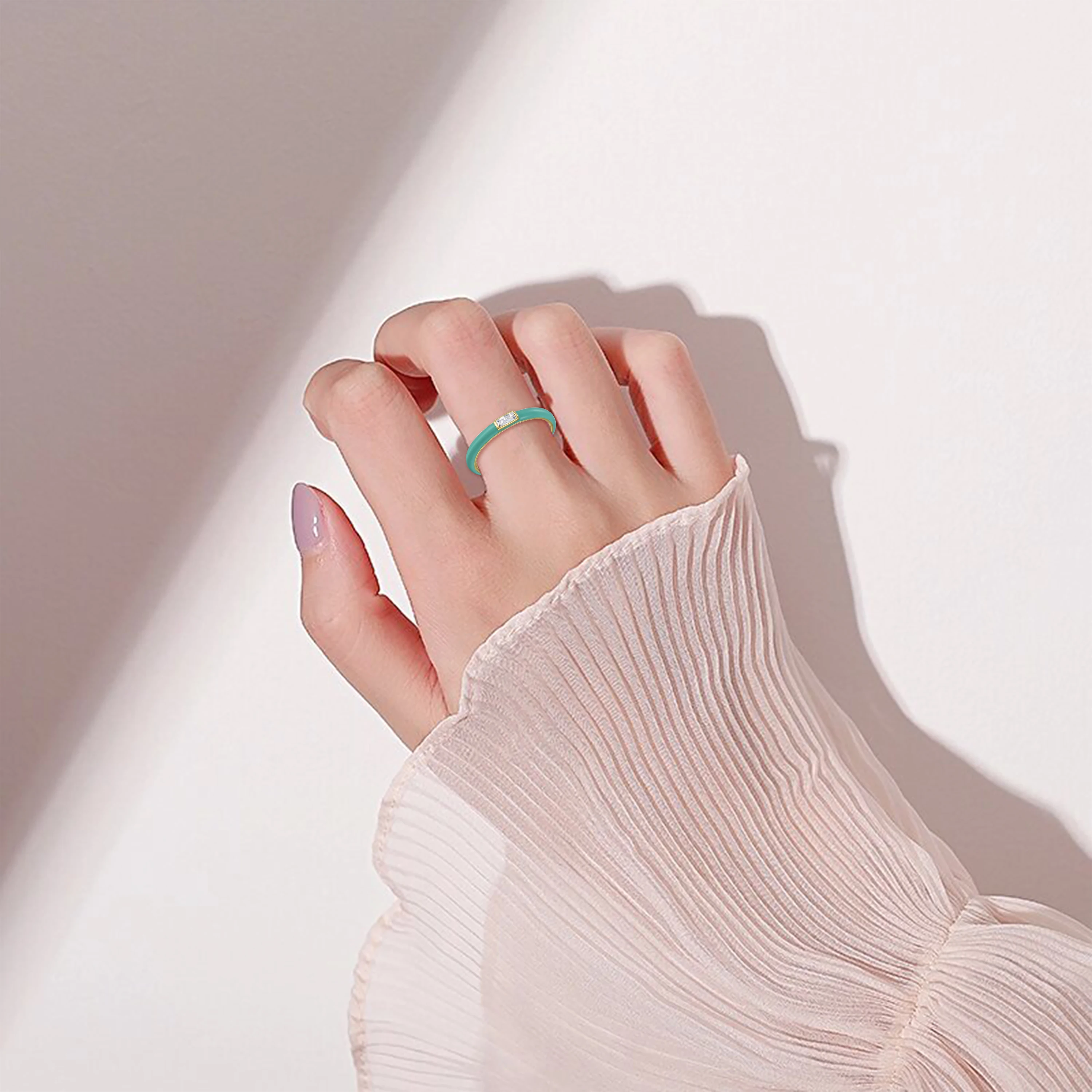 Fashion Enamel Luxury 925 Sterling Silver Ring Jewelry Cubic Zirconia Wedding Band Stacking Ring For Women