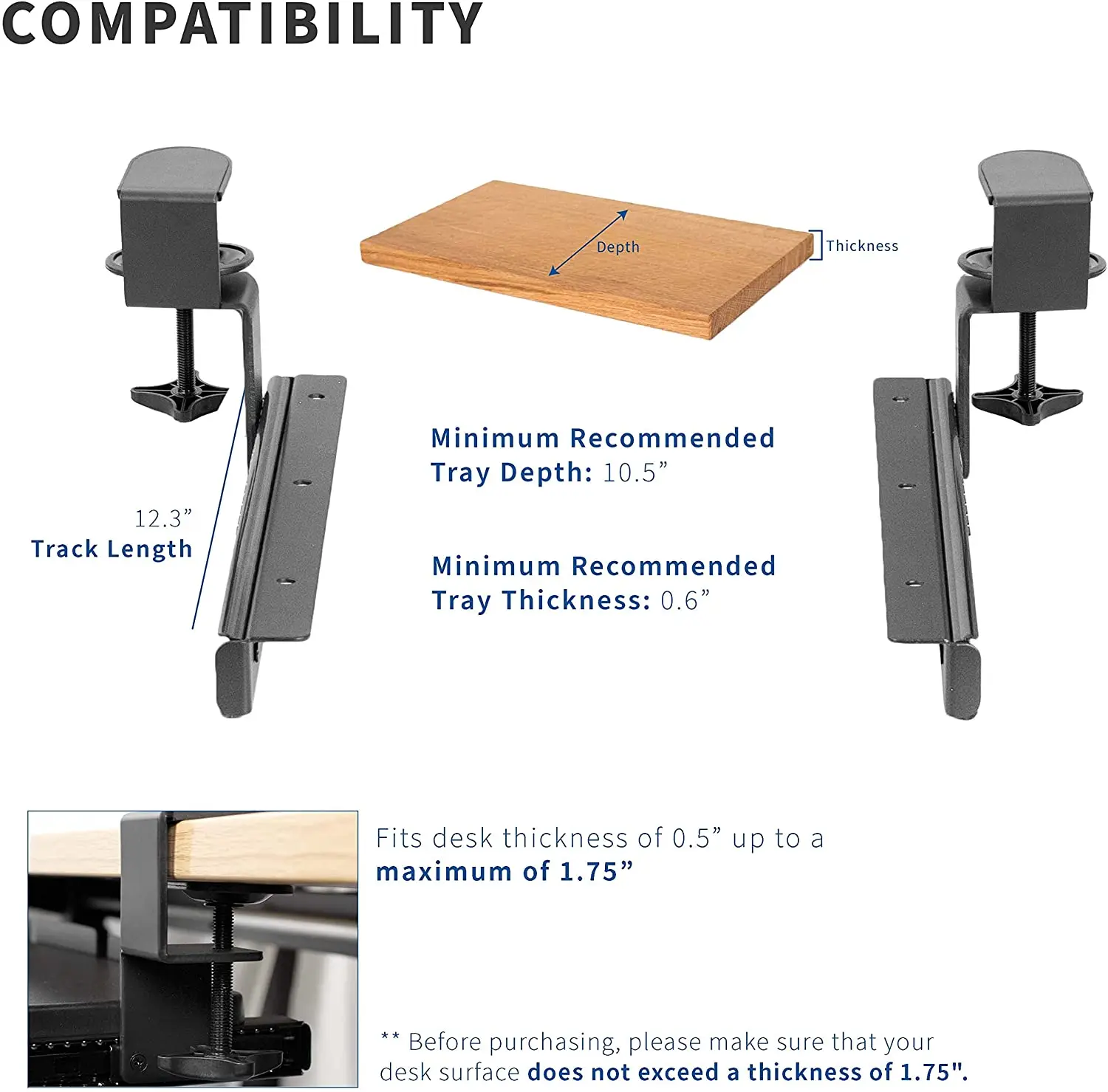 Pull Out Mount System Clamp Keyboard under Tray for Desk