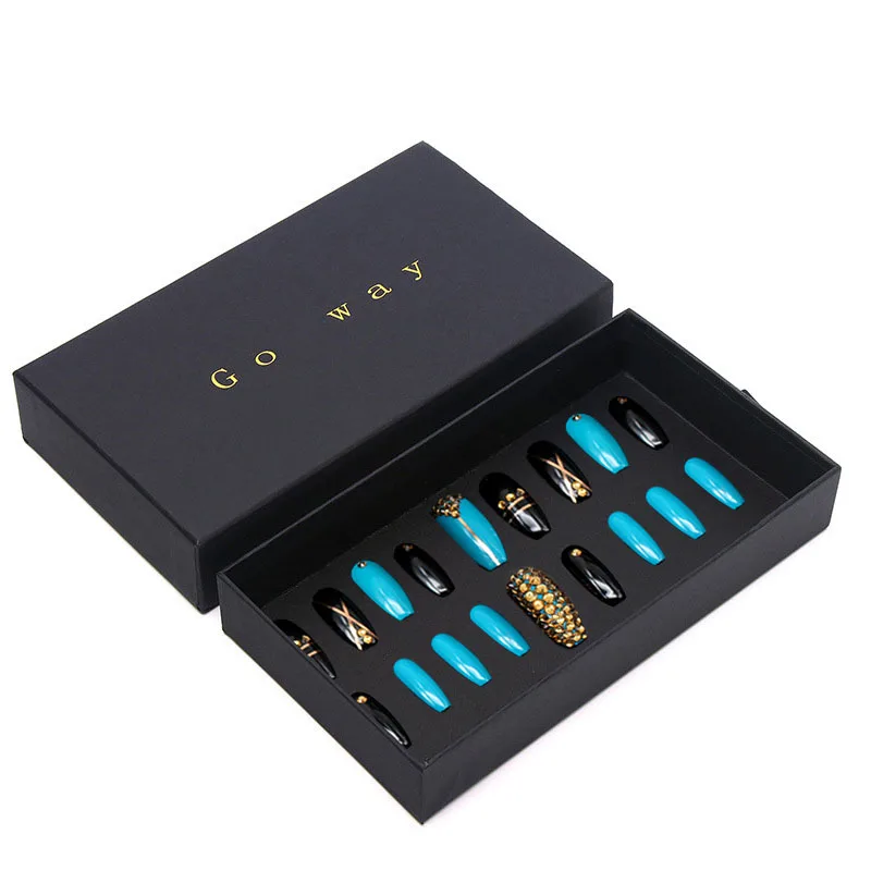 Wholesale Custom Logo Luxury Black Paperboard Drawer Box Eyelashes Cosmetics Artificial Nails Press On Nails Packaging Paper Box