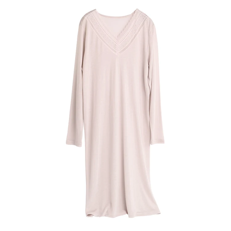 New silk v-neck nightgown pajamas big yards long sleeve long thin household to take