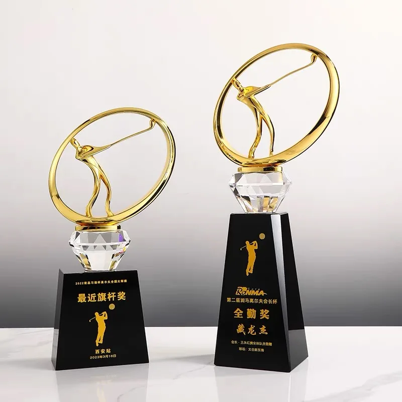 MH-NJ064 Trophies Manufacturer Customized Trophy Sports Golf Awards Blank Plaque Glass Trophy Cup Crystal golf awards