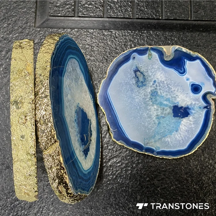 Semi Precious Stone Agate Coaster Natural Blue Crystal Agate Backlit Stone Luxury Home Decor