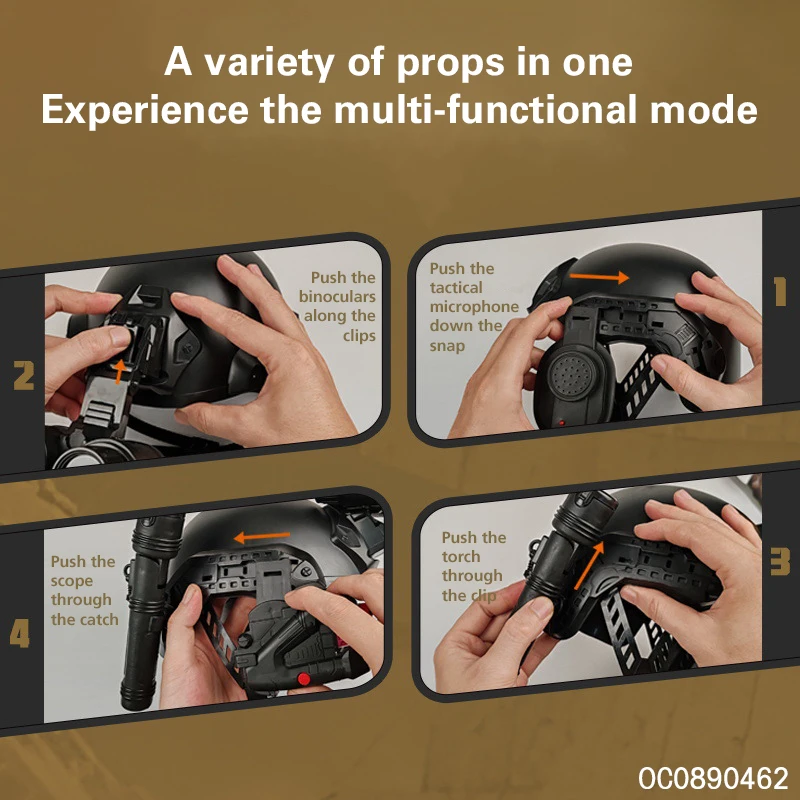 Flashlight earphone amplifier 4x telescope role pretend play toys plastic military camouflage helmet kid