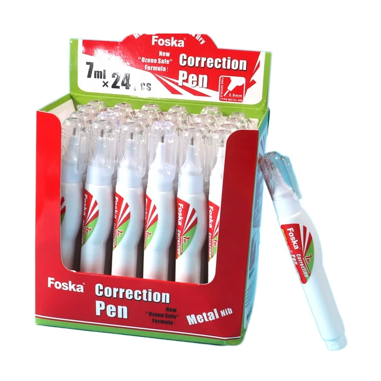 Foska European Quality 7ml Safe Materials Non-Toxic Fast Drying Smooth Write Out Corrector White Fluid Pen with Metal Tip