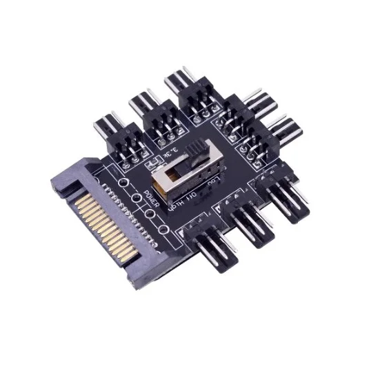 15Pin SATA Power 1 to 8 Multi Way Splitter 3Pin 12V Cooling Fan Hub High Low Speed OFF Controller for PC Computer Cooler