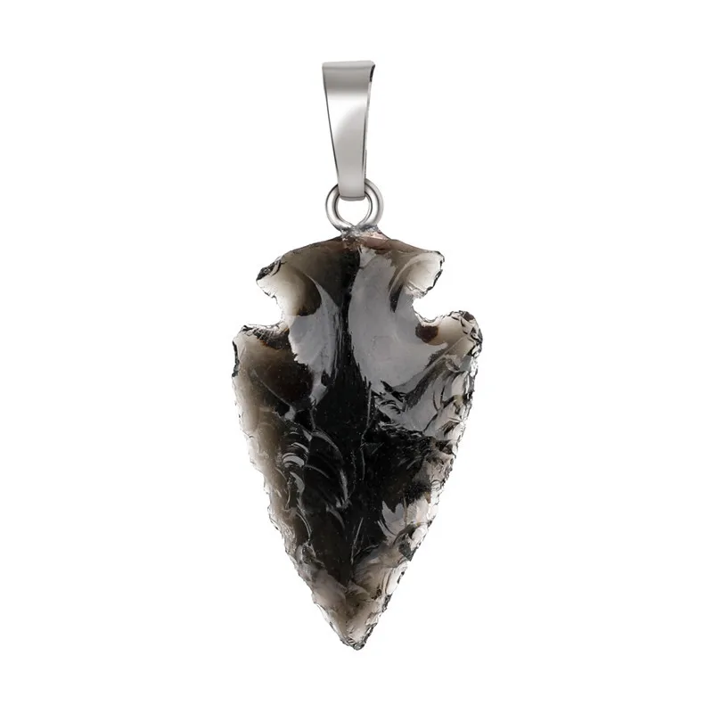Natural Black Obsidian Charms Pendant for Necklace Arrowhead Rough Healing Point Natural Stone Pendant