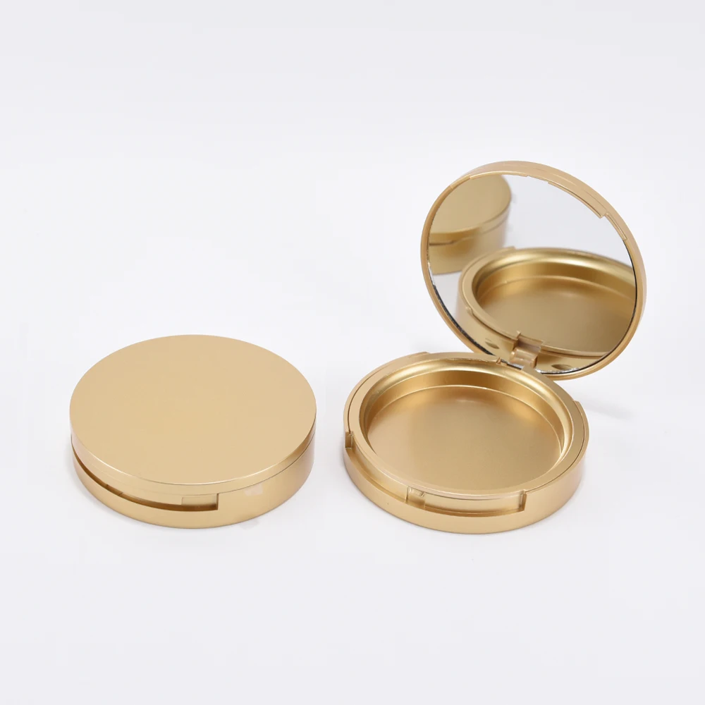RTS hot sale elegant luxury round matte gold with mirror compact powder case