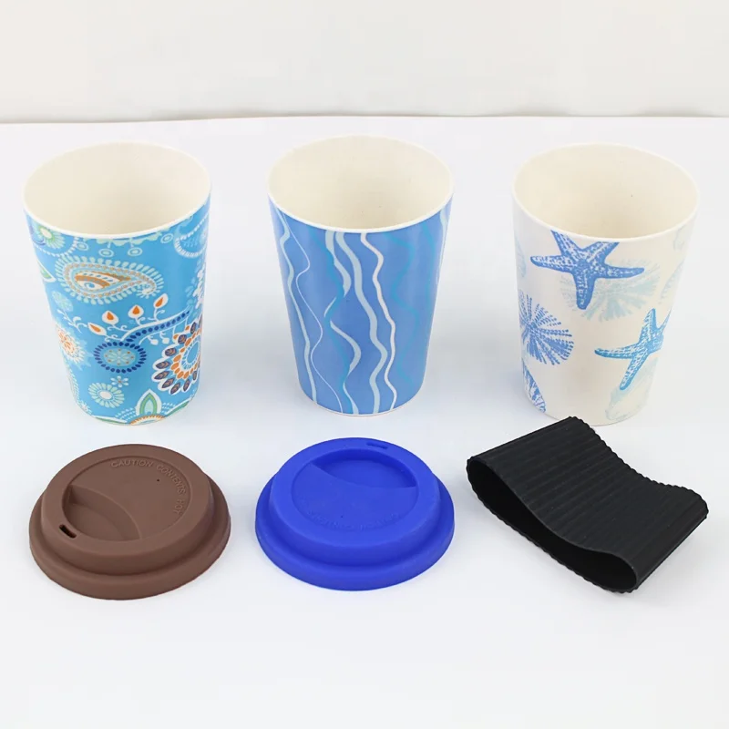 Custom design coffee mugs travel coffee mug melamine bamboo fiber custom tumblers with silicone lid