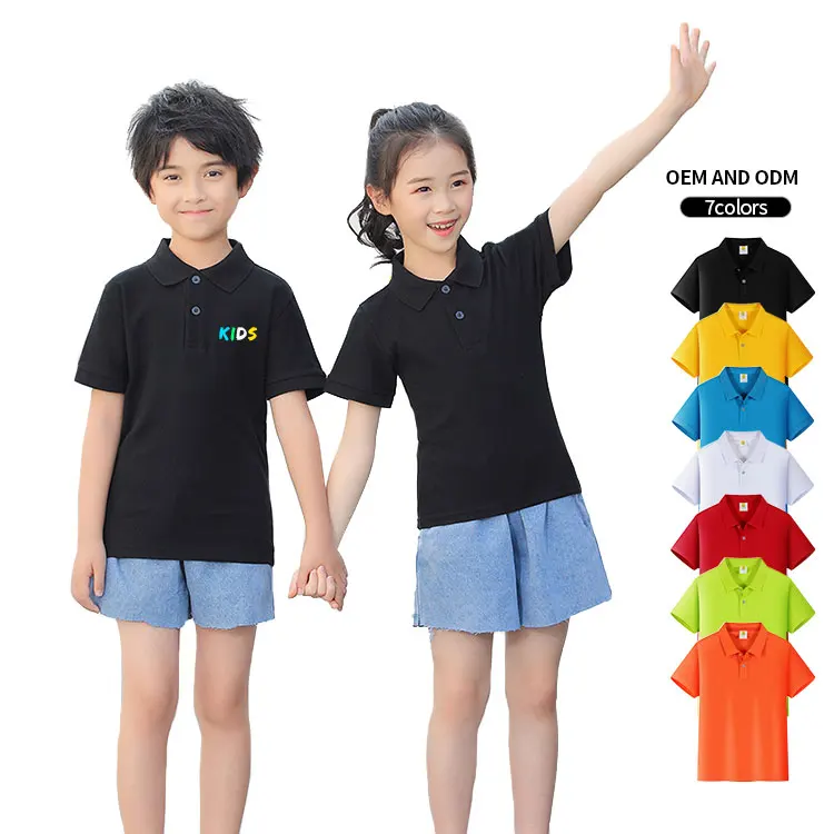 Wholesale School Uniforms Summer Boys Girls 100% Cotton Polo T-shirts For Fids Blank Custom Logo Plain T Shirts Kids Polo Shirts