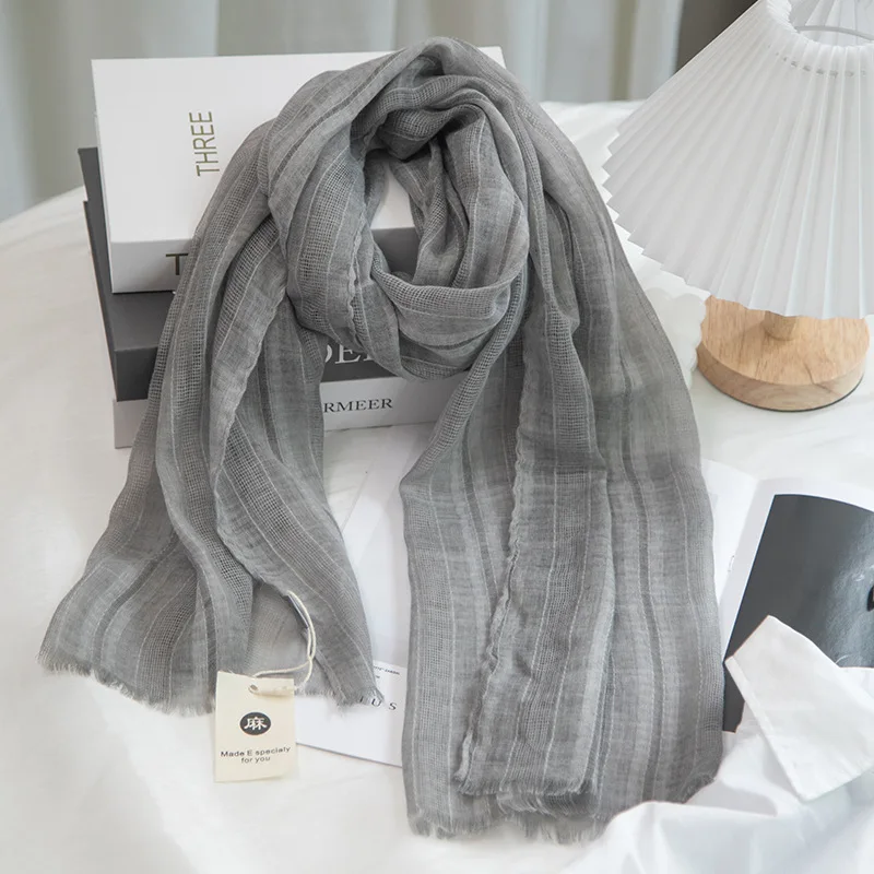 Pure Color Elegant Hollow Literary Cotton And Linen Short Small Scarf Female Spring And Summer Narrow Version Scarf