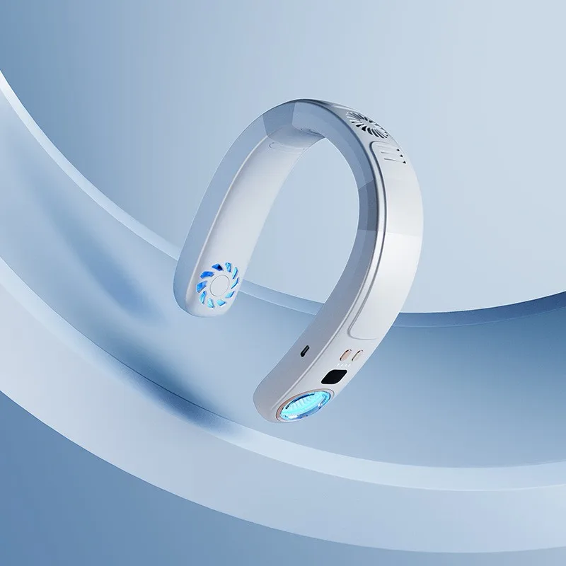 New Design Ice Feel Portable Bladeless Cooling Foldable Neck Hanging Fan USB Charging Rechargeable Wireless Hands Free Neck Fan