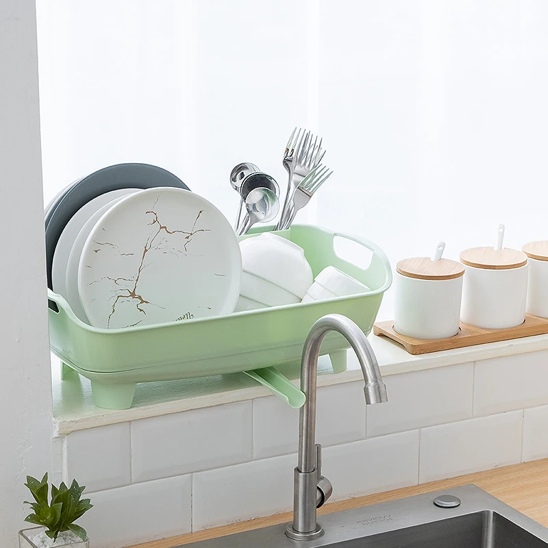 Multi-function Plastic Kitchen Dish And Bowl Storage Rack Drain Tool Beside Sink With Weep Pipe