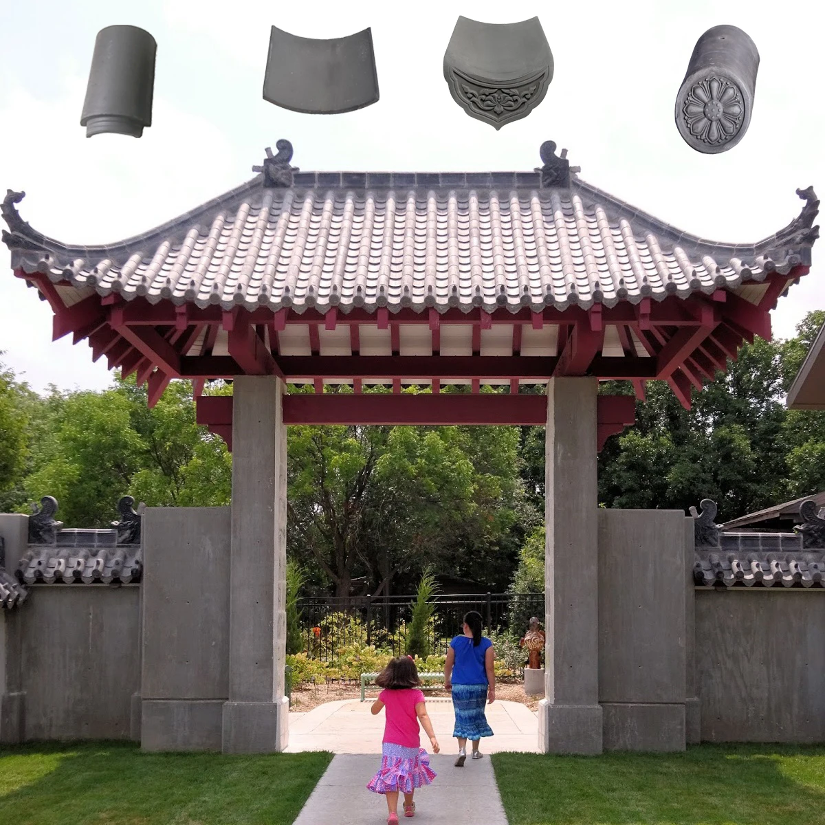 Japanese garden gate old building antique oriental roof tiles