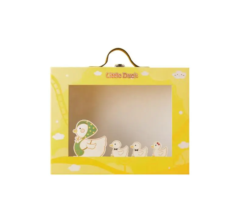 Paper cardboard suitcase box with handle custom toy bear packaging box