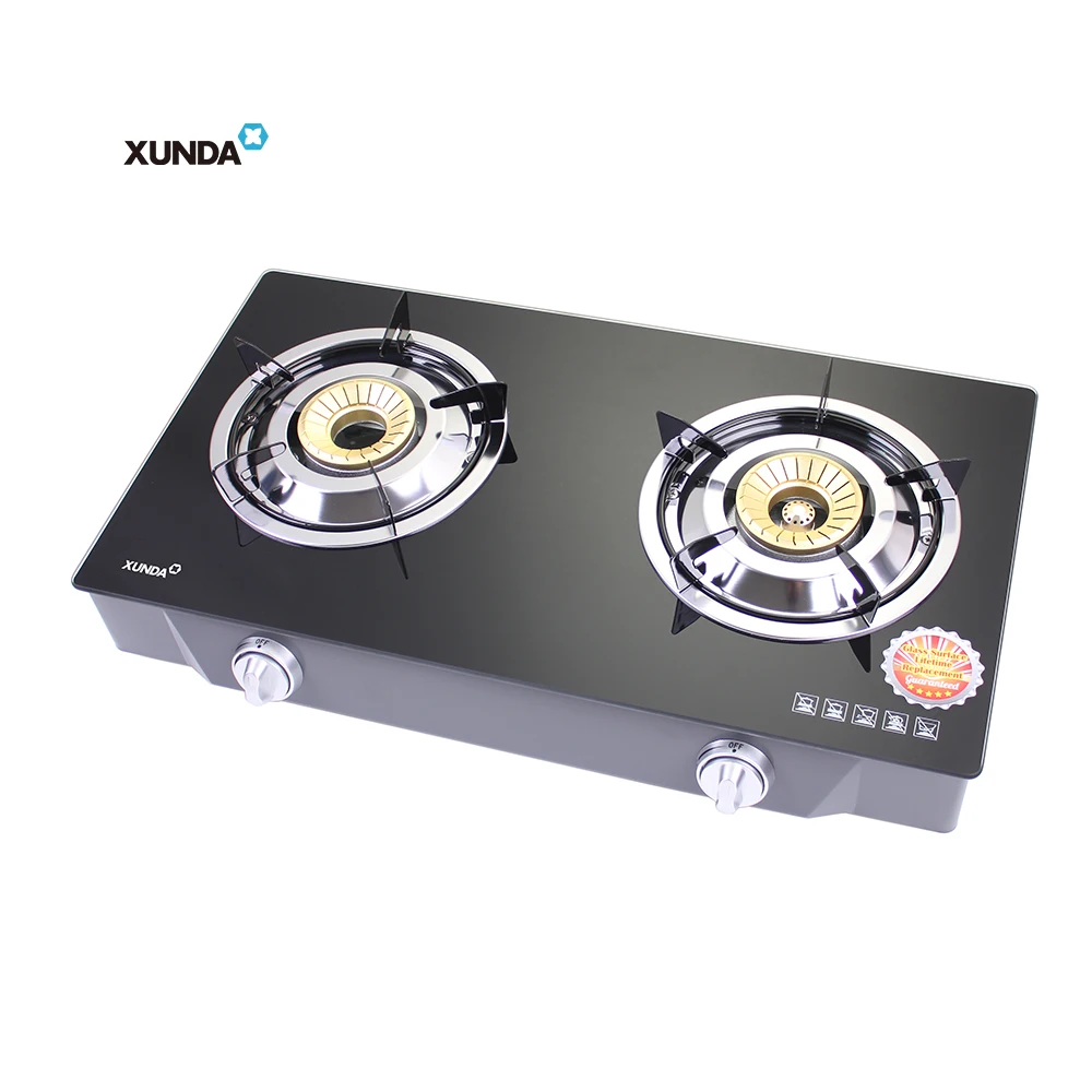 Xunda Home Cooking Appliance Safe 2 Burner Gas Stove Cooktop 2 Burners Kitchen Gas With Table Top Tempered Glass Gas Stove