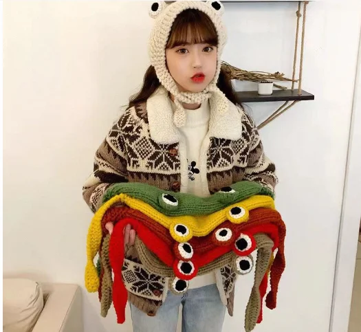 Autumn Winter Frog Ear Knitted Headband Girl Crochet Hairband Headwrap Wide Stretch Girls Head Band Headdress Child