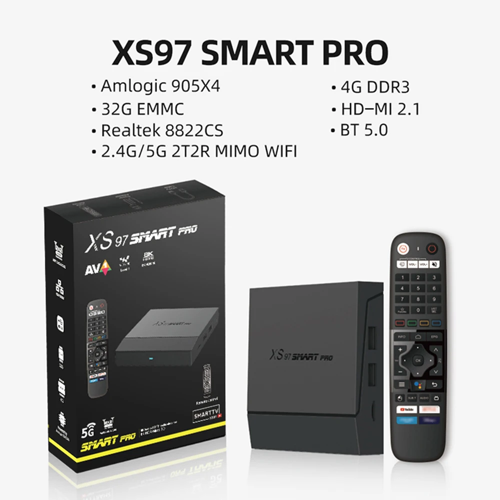 Best Selling Amlogic 905X4 XS97 SMART Pro Voice Control Rj45 Interface 1000M Adaptive Android Tv Box