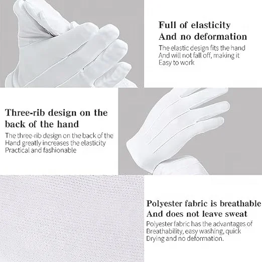 White Polyester Cotton Uniform Tuxedo Dress Ceremony Gloves