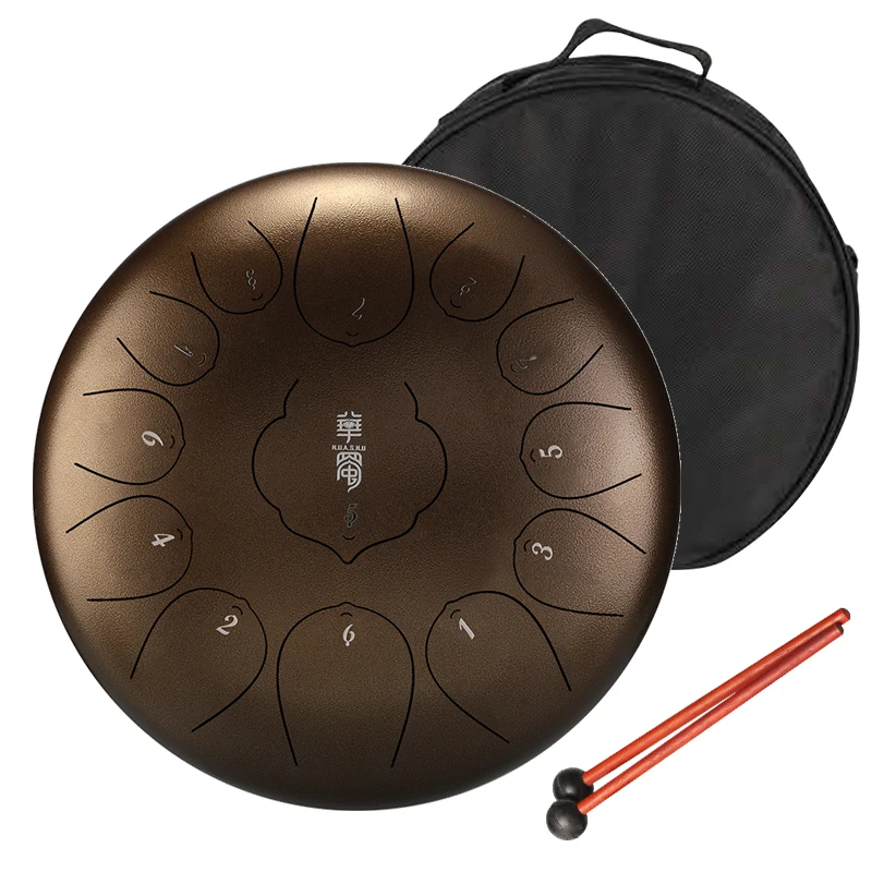 Hluru Lotus Steel Tongue Drum Musical Instruments 13 Note 12-Inch Drumset Hanpan Tank Drum Percussion Instruments THD13-12