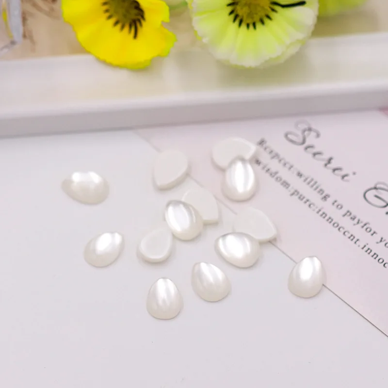 Diy Jewelry Findings Imitation Plastic Pearl ABS Beige Nail Sticker Handmade Fashion Faux Beads Half Cut Teardrop Loose Pearls