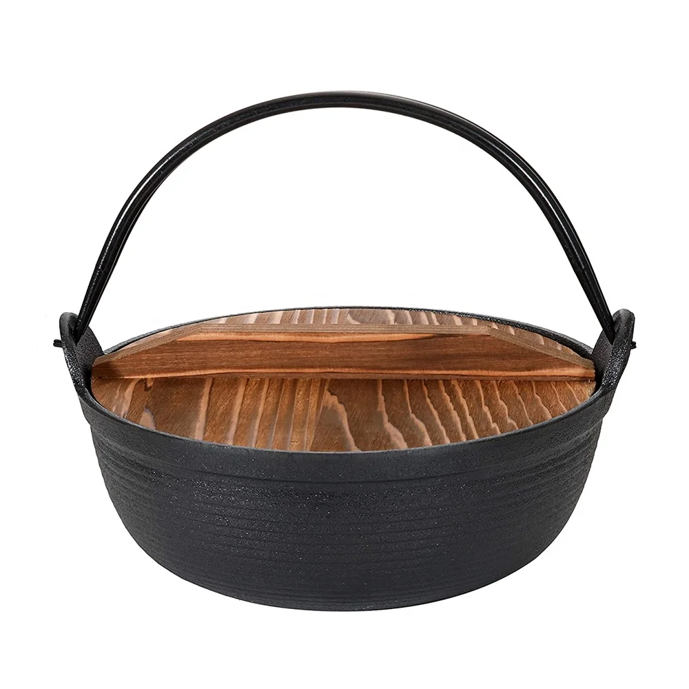 Cast Iron Sukiyaki Hot Pot with Wooden Lid
