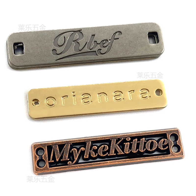 Custom Logo  tags electroplate  Swimsuit Custom Metal Logo Plate wallet Customizable Bikini Metal Logo Tag for Swimwear