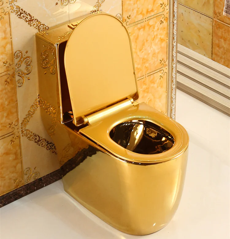 Luxury sanitary ware ceramic S-trap 300mm golden color wc one piece toilet