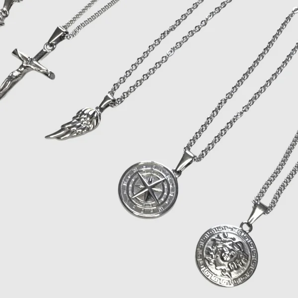 Hot Selling Products Vitruvian Man Pendant Mens 18k Gold Plated Medusa Coin Stainless Steel Vintage Judah Lion Pendant Necklace