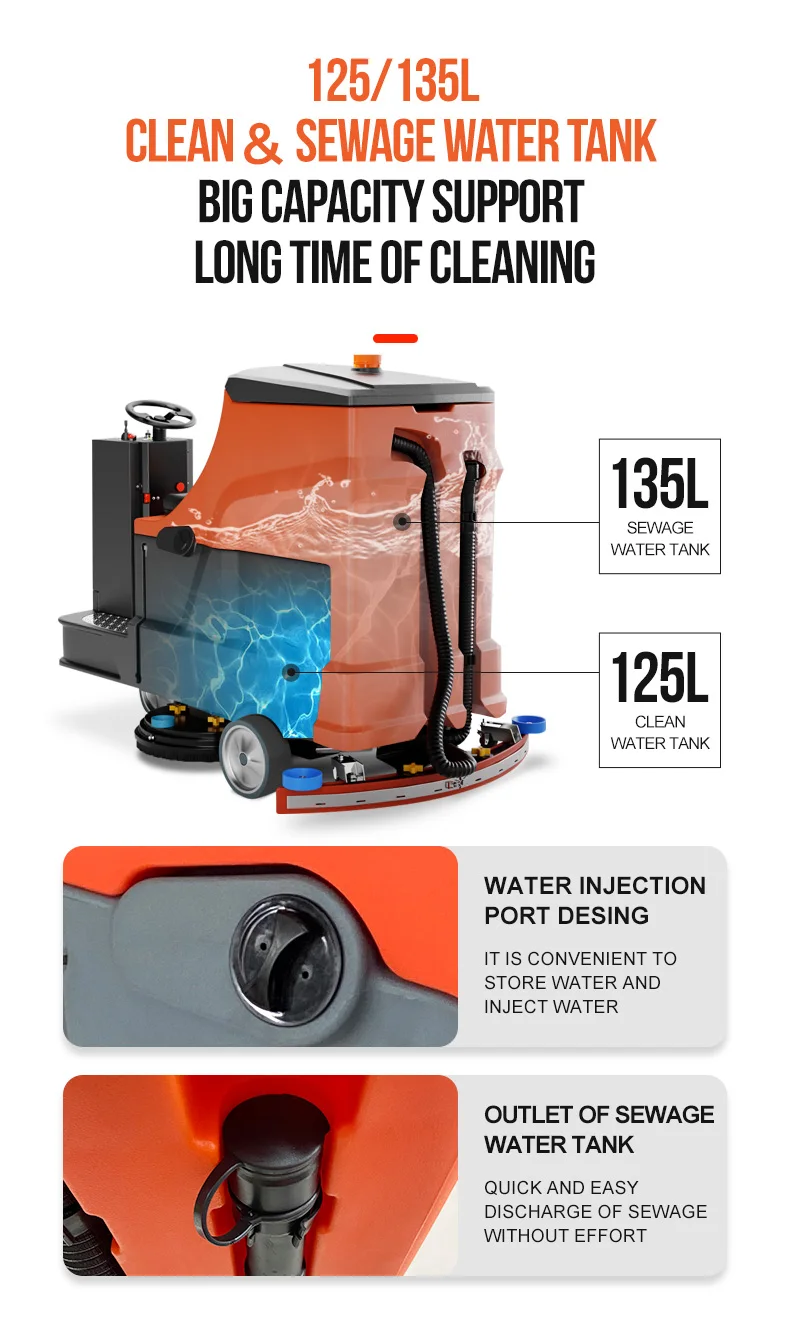 Gaoge A32 Electric Ride-On Floor Scrubber High Performance Medium Double Brushes Extra Wide Squeegee Hotel Shopping Cleaning