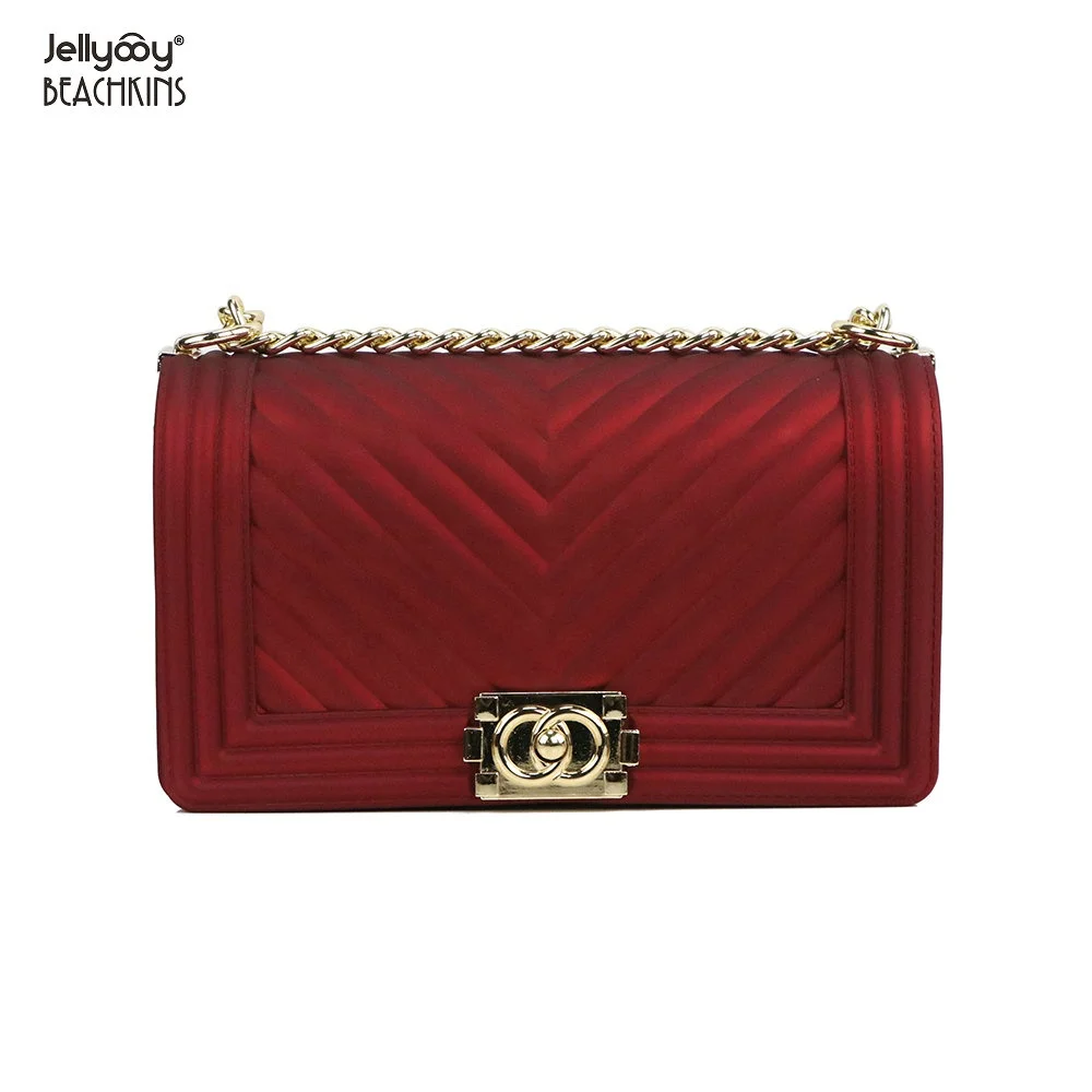 
Jellyooy BEACHKINS Matte Jelly Bags PVC V Stripe Solid Color INS Chic Girl Colorful Large 25cm Jelly Purse Bag 