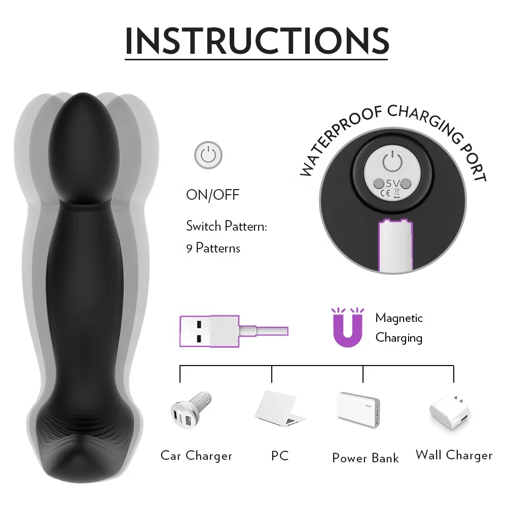 High Quality Single Button Switch Frequency Conversion Soft Silicone Massage Chastity Vibrating Anal Plug
