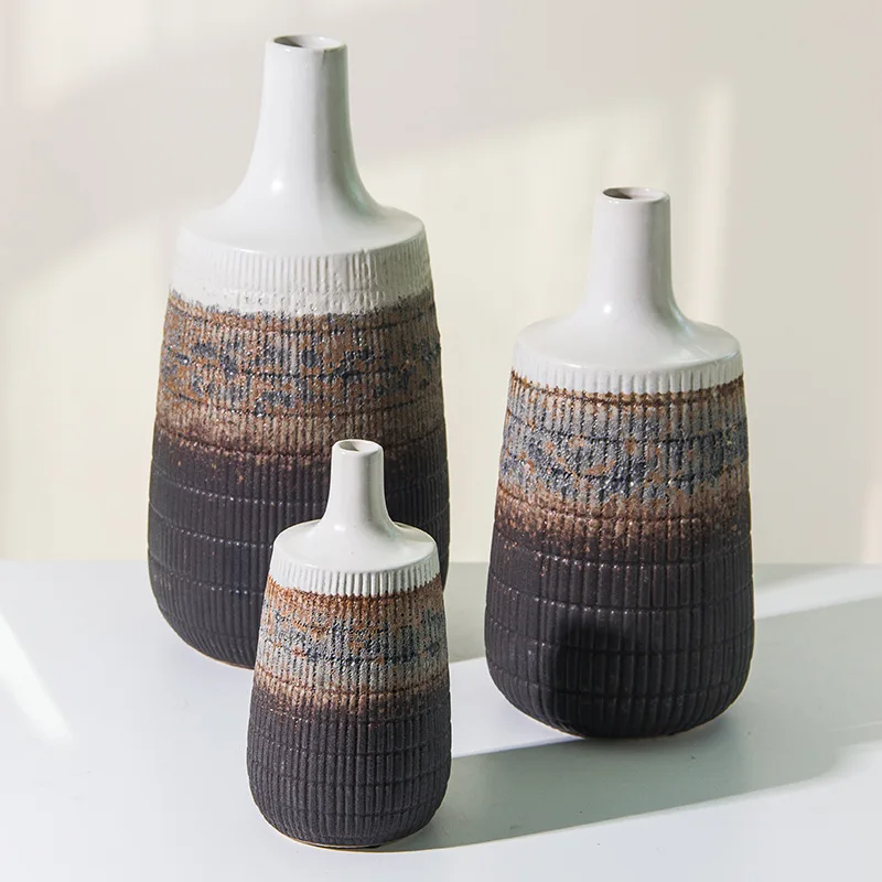 Modern Flambed Glazd Black&White Tabletop Ceramic Vase for Home Restaurant Hotel Decoration